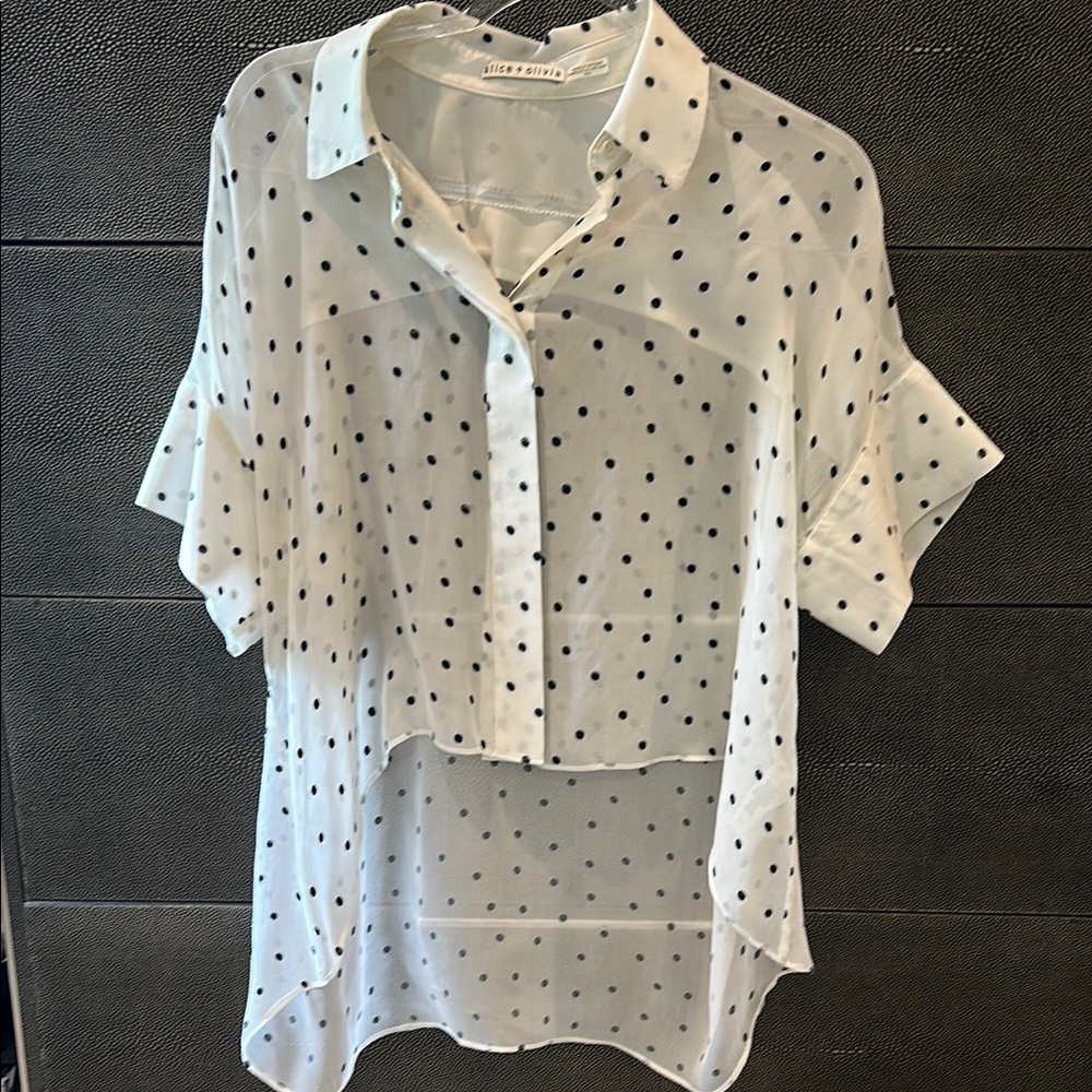 Alice + Olivia Cream Short Sleeve Crop Blouse